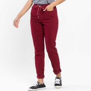 Judy Blue 7/28 high waist Scarlett joggers Stretch denim red tie waist casual